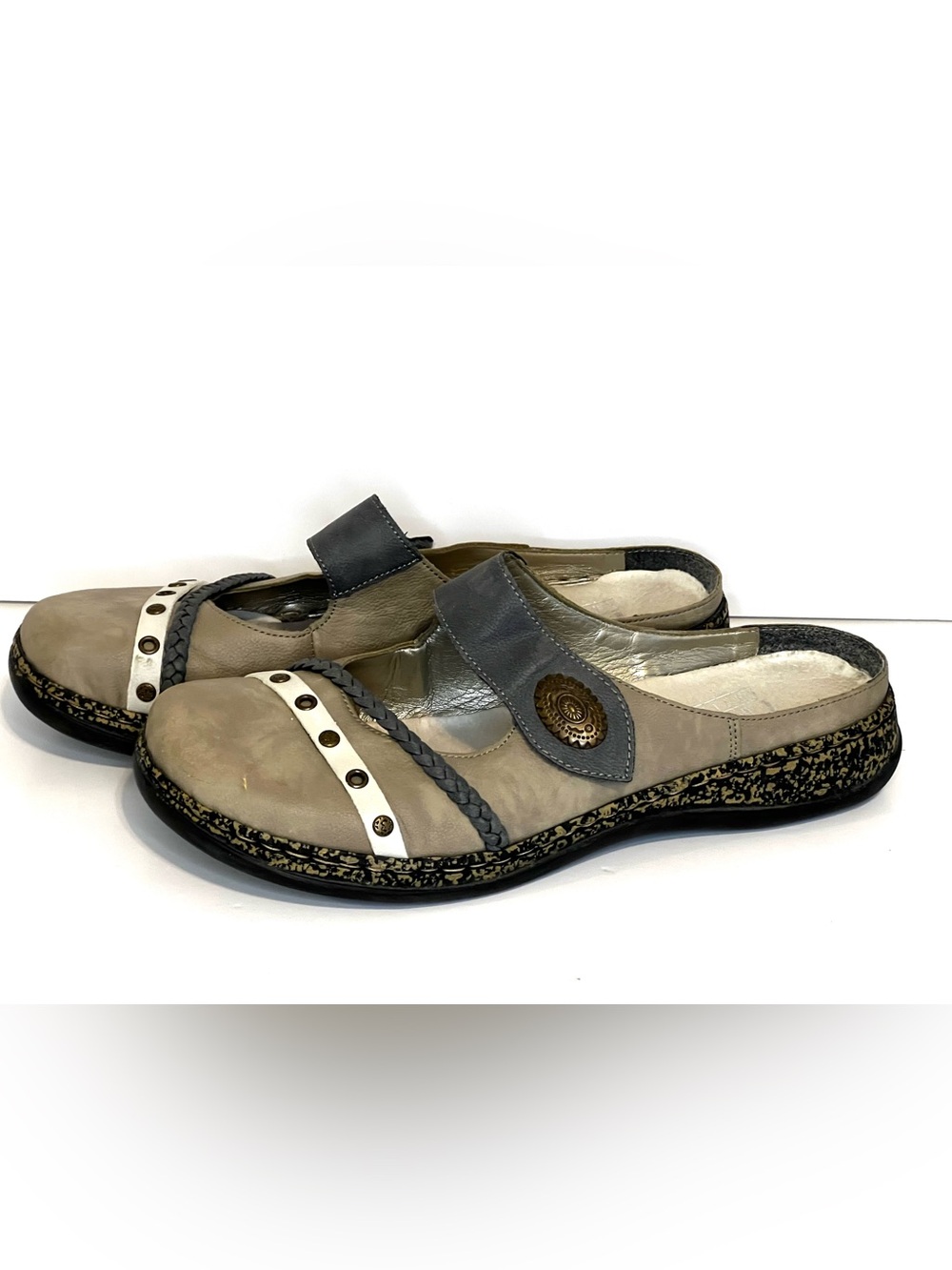 Rieker Antistress Beige Gray Shoe Mary Jane Daisy Slip-on Mule Size 40/9